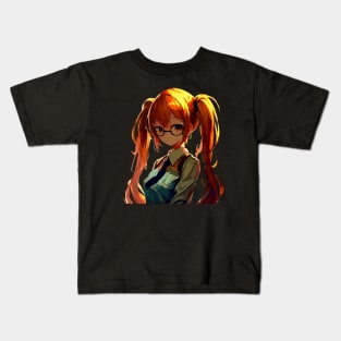 Orange hair anime school girl Kids T-Shirt